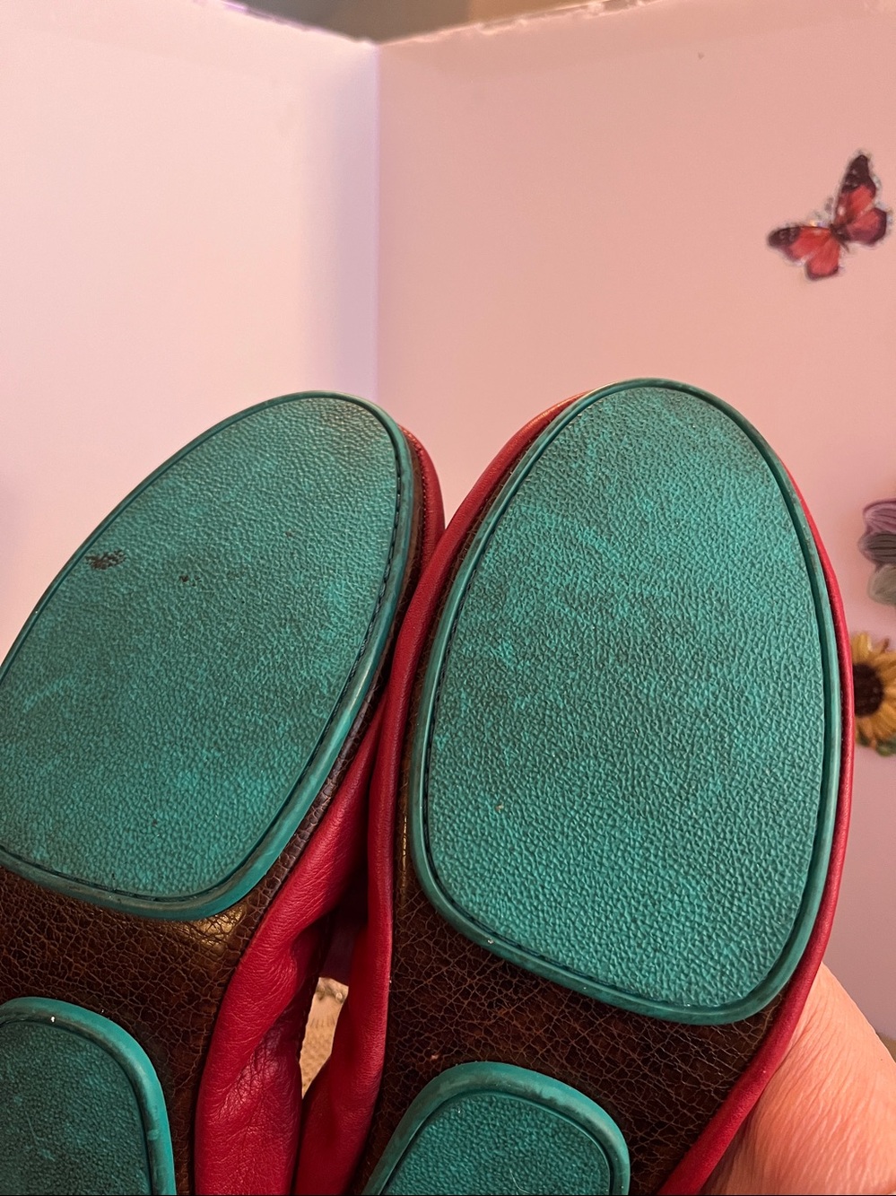 Tieks Red Leather Ballet Flats with Teal Accent Size 10 - Picture 7 of 8